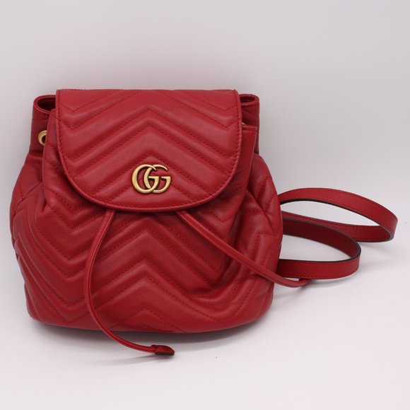 Gucci GG Marmont Red Leather Mini Backpack Bag Purse NWOT - Picture 1 of 8